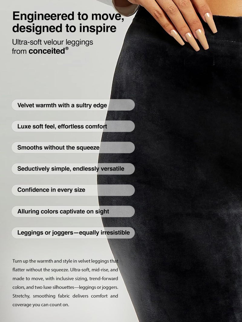 Conceited Velvet Leggings for Women - Soft Warm Velour Pants - Black - Large - Image 2